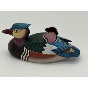 Vintage Asian Hand Carved Wooden Bird Duck Figure Hand Painted Figurine